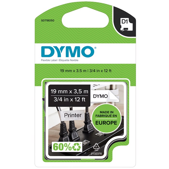 Tape D1 19mm x 2.5m permanent nylon black/white