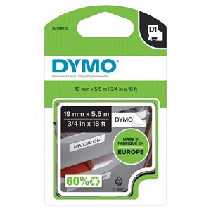 Tape D1 19mm x 5.5m permanent polyester black/white