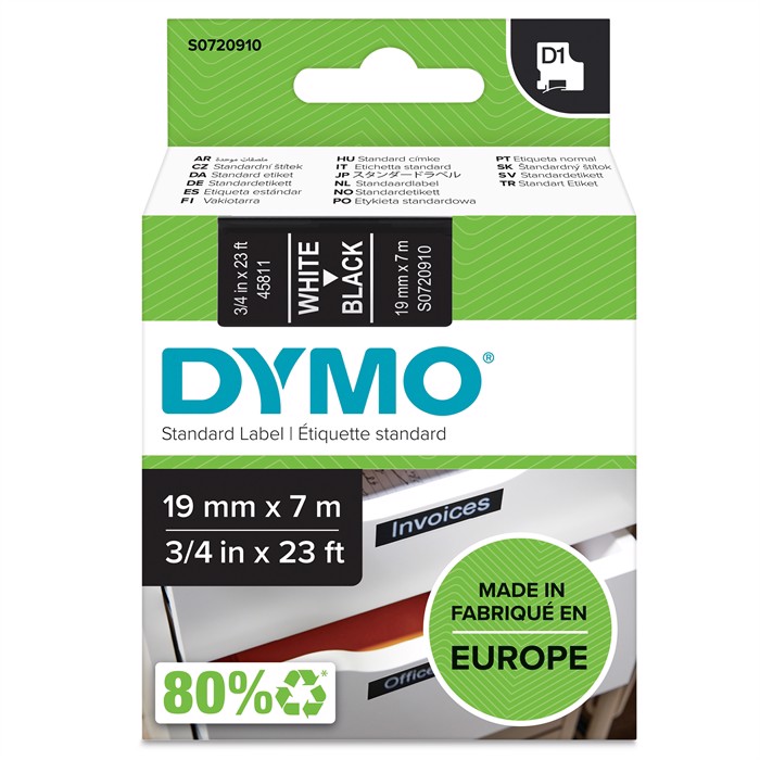 Tape D1 19mm x 7m white/black