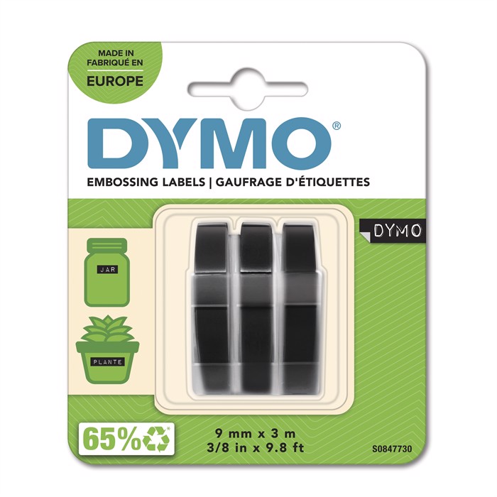 Tape Embosser 9mm x 3m black, 3-pack