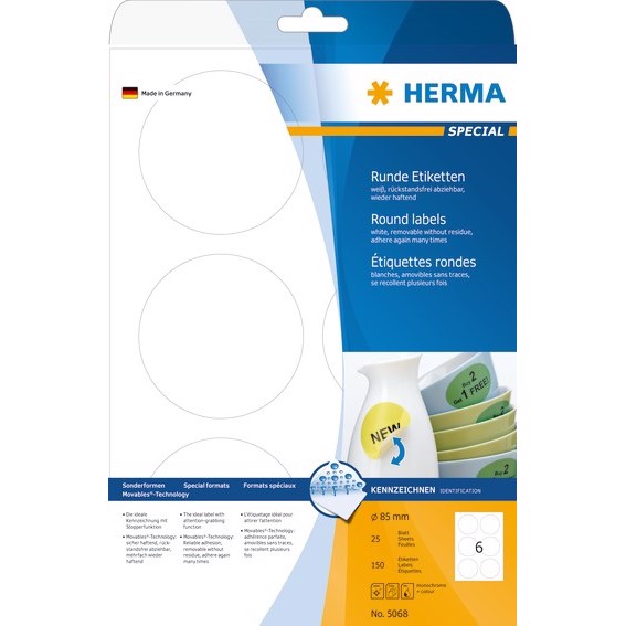 HERMA removable label Ø85 mm, 150 pcs.